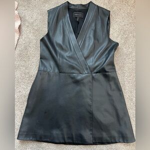 Black Sleeveless faux leather long vest/ dress